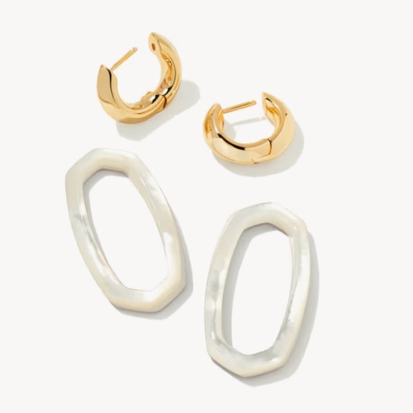 🎁 Kendra Scott Danielle Gold Convertible Link Earrings White Mother-of-Pearl NWT - Picture 9 of 11